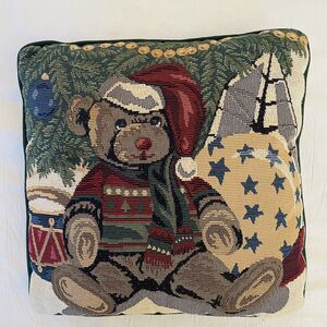 Christmas Bear Tapestry Throw Pillow 12"x12" – Holiday Accent Home Decor